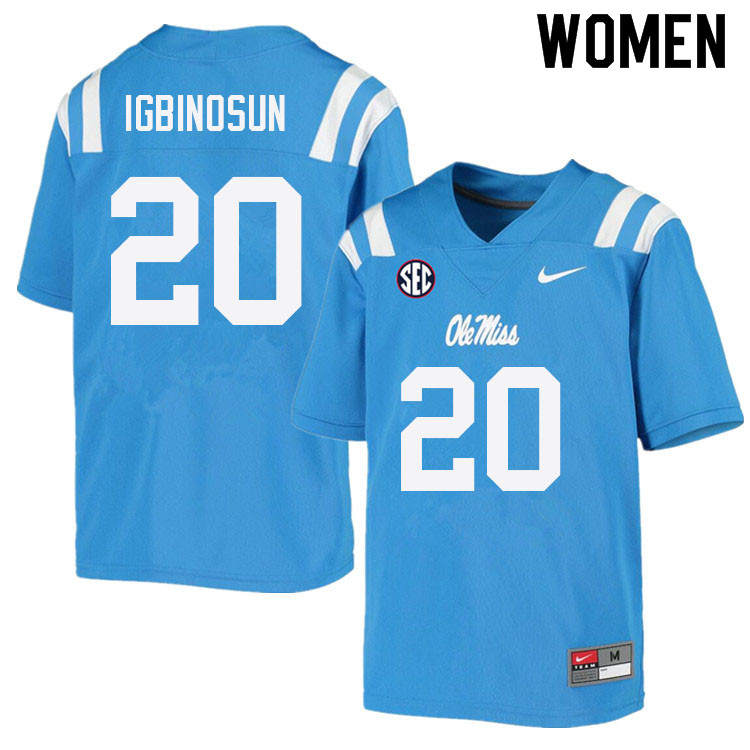 Women #20 Davison Igbinosun Ole Miss Rebels College Football Jerseys Sale-Power Blue